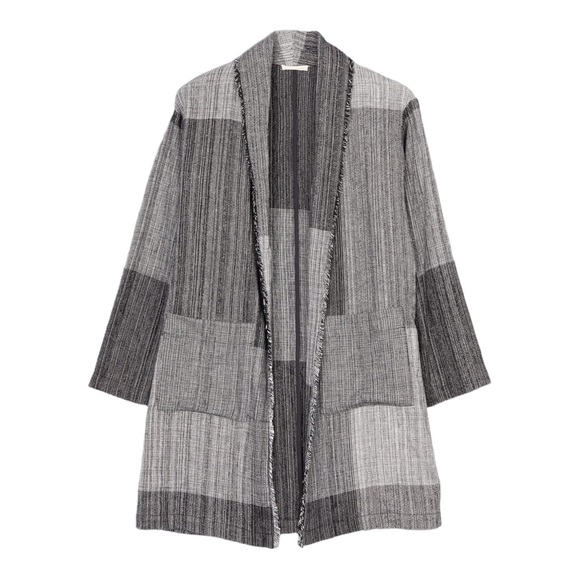 Eileen Fisher Hazy Blocks Shawl Collar Long Jacket - Picture 2 of 15